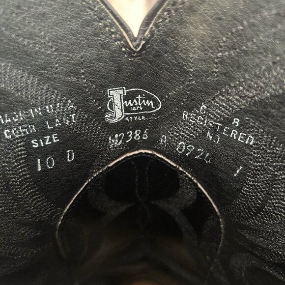 Justin W2386 Classic Black Pointed Toe Western Cowboy Boots Mens 10 D - Picture 6 of 12